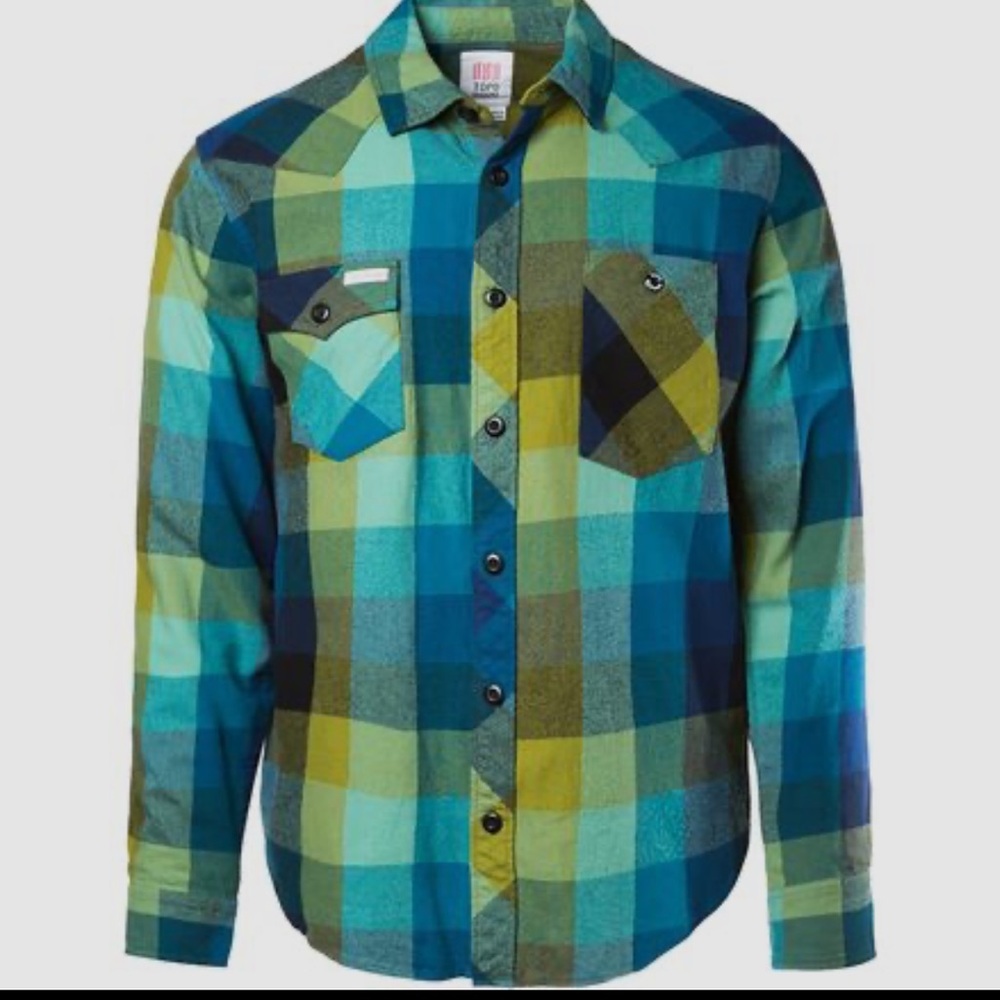 Topo Designs Blue and Green Plaid Button-Down Shirt men’s xl flannel